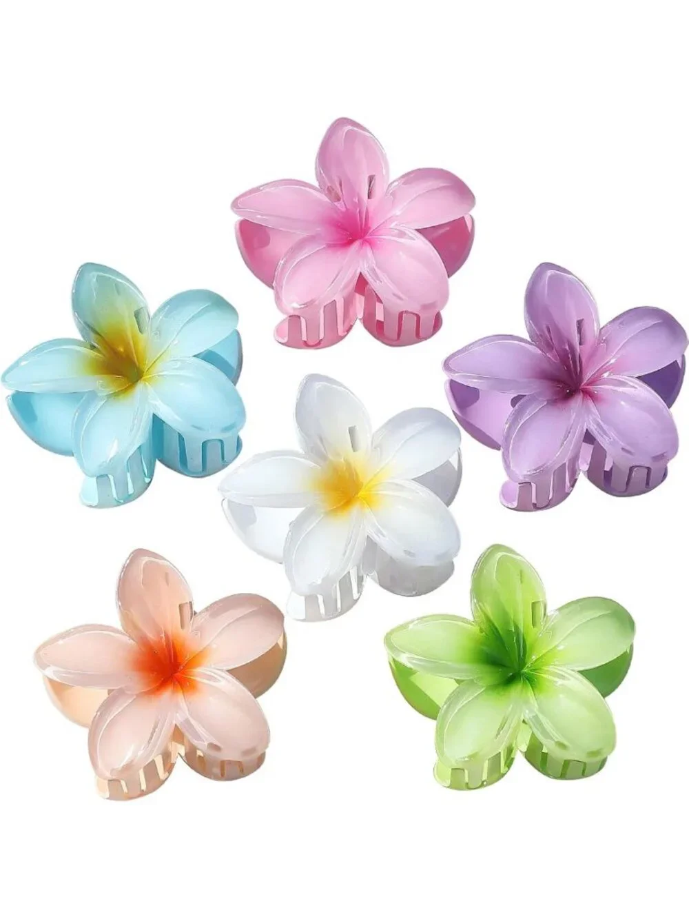 Tropical Flower Hair Clips - 6 Pcs Large Claw Clips for Thick & Thin Hair